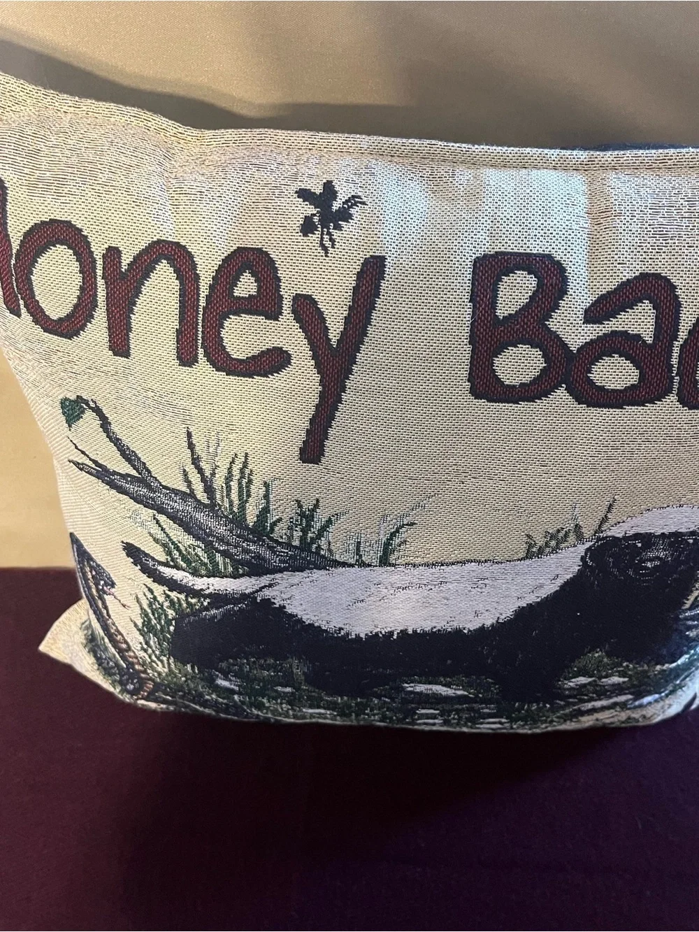 Simply Home Throw Pillow. w/Honey Badger & Cobra. 18” x 18” whimsical for inside